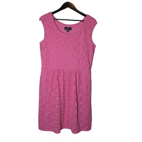 Ronni Nicole Pink Lace Sleeveless Dress XL Damask Eyelet Scoop Neck Cottage Boho - Picture 2 of 14